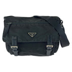 Prada Tessuto Black Silver Nylon Shoulder Bag