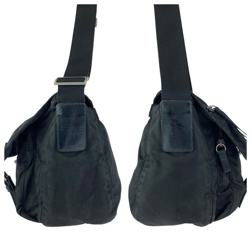 Prada Tessuto Black Silver Nylon Shoulder Bag