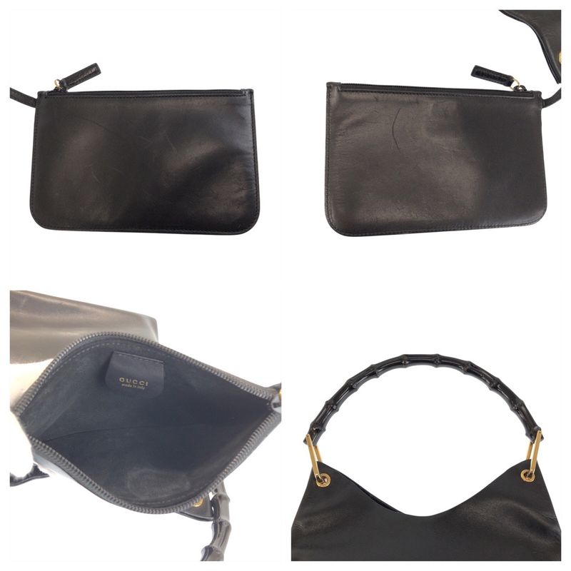 Gucci Bamboo Black Gold Leather 001 0 Shoulder Bag