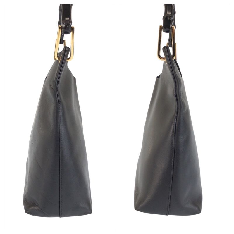 Gucci Bamboo Black Gold Leather 001 0 Shoulder Bag