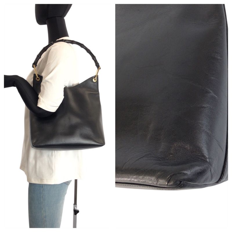 Gucci Bamboo Black Gold Leather 001 0 Shoulder Bag
