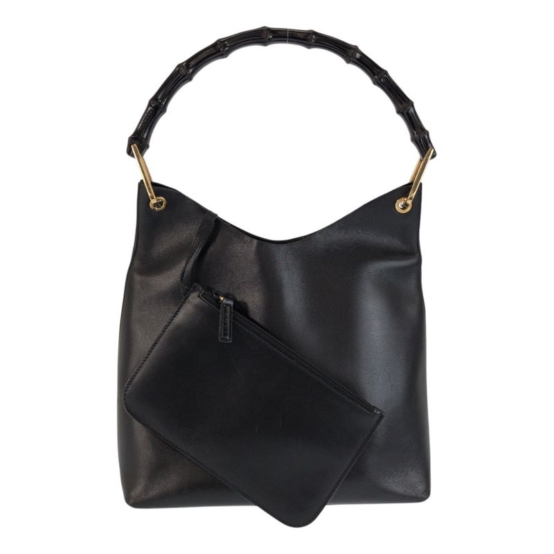 Gucci Bamboo Black Gold Leather 001 0 Shoulder Bag