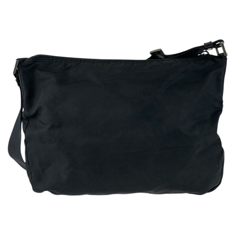 Prada Tessuto Black Silver Nylon Leather Shoulder Bag