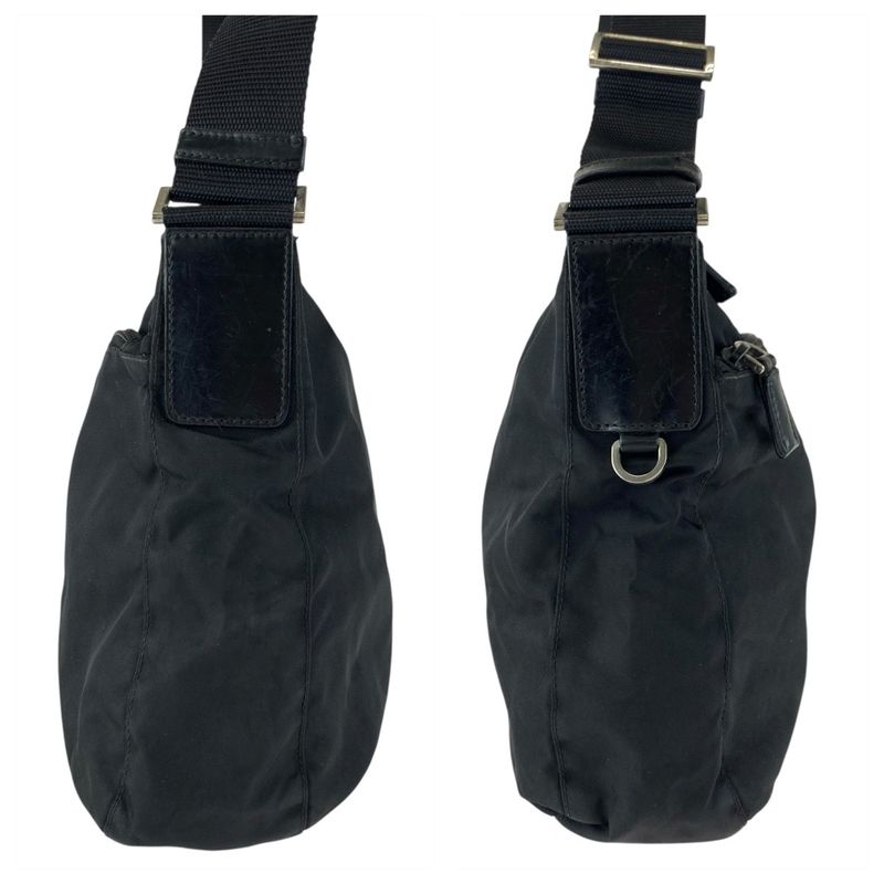 Prada Tessuto Black Silver Nylon Leather Shoulder Bag