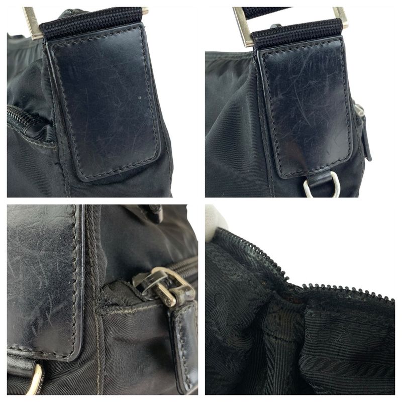 Prada Tessuto Black Silver Nylon Leather Shoulder Bag