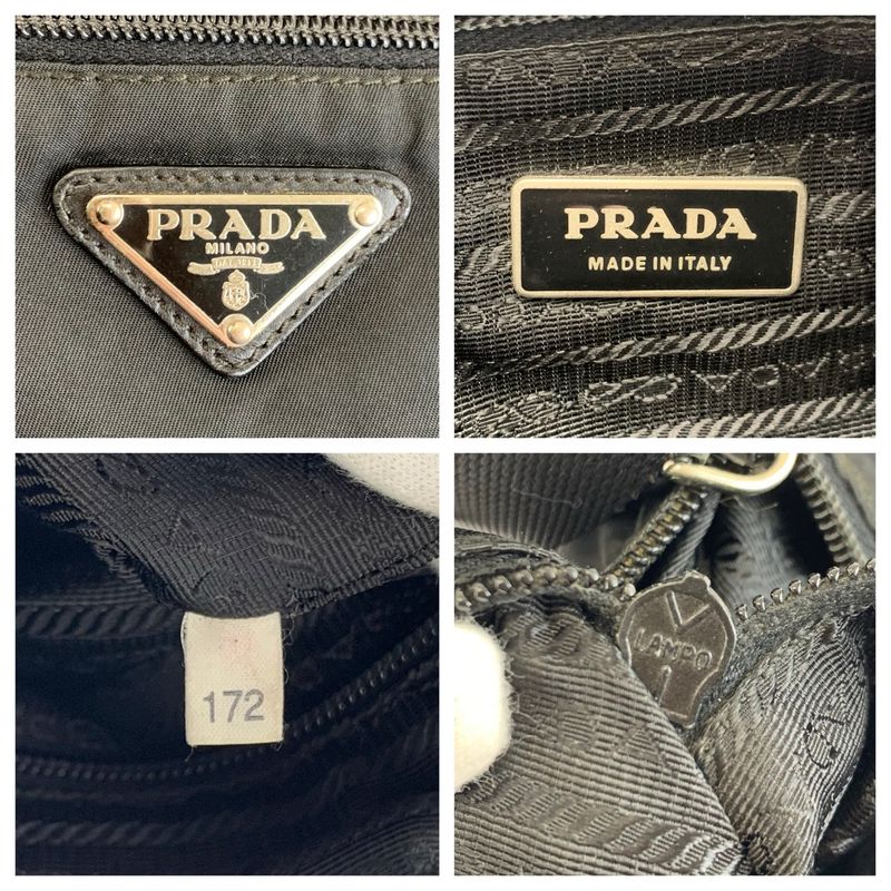 Prada Tessuto Black Silver Nylon Leather Shoulder Bag