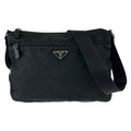 Prada Tessuto Black Silver Nylon Leather Shoulder Bag