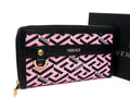 Versace Wallet Greca Pink Black Leather Round Zippy Gold