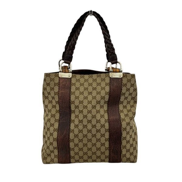Gucci Bamboo Tote Leather Canvas Beige Brown — view 2