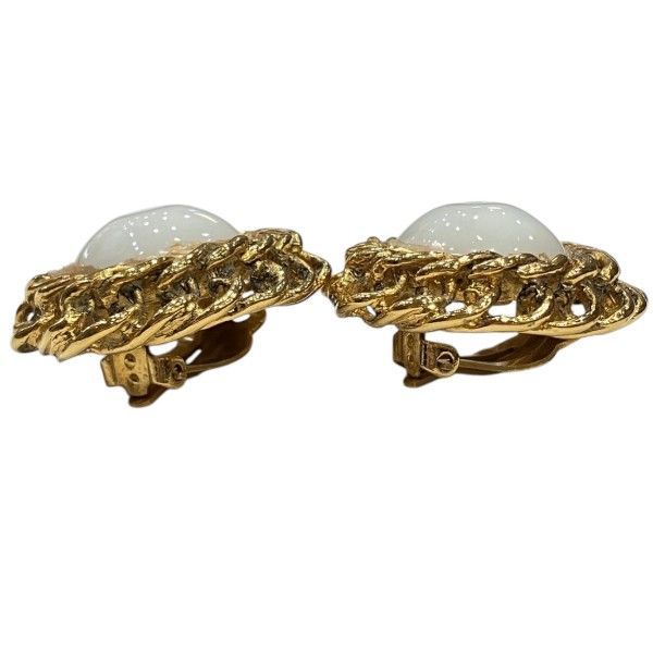 Chanel Faux Pearl Gold Circle Vintage Earrings — view 2