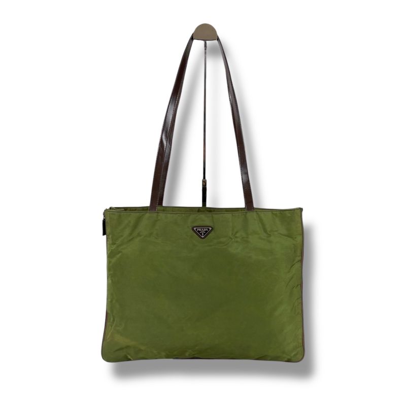 Prada Tote Triangle Logo Tessuto Nylon Khaki Green