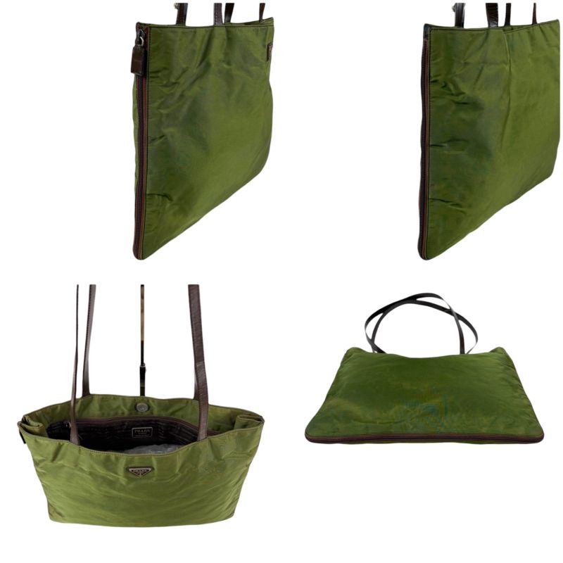 Prada Tote Triangle Logo Tessuto Nylon Khaki Green