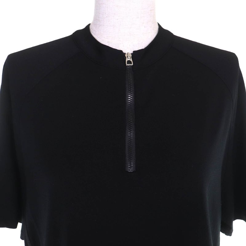 Hermes Workman Female Silver Metal Fittings Half Zip Short Sleeve Shirt Top Black Hat