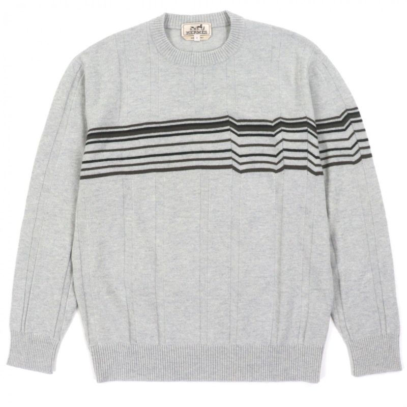 Hermes Workman Female Wool Cashmere Crew Neck Pullover Knit Sweater Gray