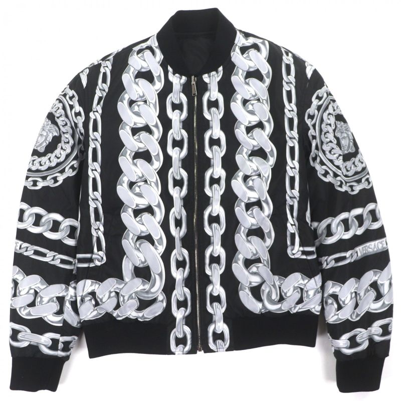 Versace Medusa Chain All Over Pattern Reversible Zip Up with Batting Hat
