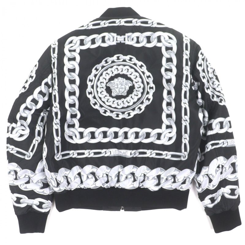 Versace Medusa Chain All Over Pattern Reversible Zip Up with Batting Hat
