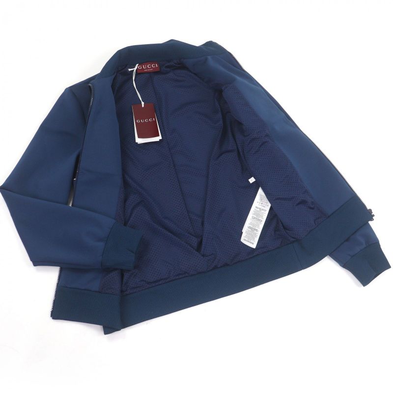 Gucci Neoprene Logo Web Stripe Zip Up Track Jacket Navy Hat
