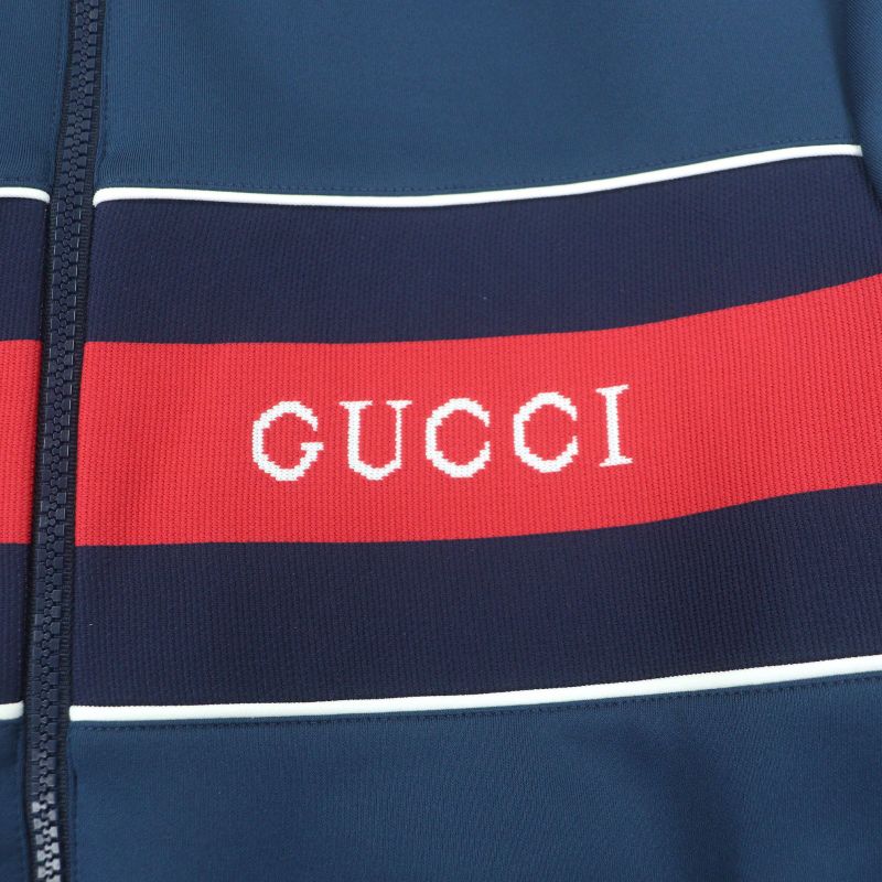 Gucci Neoprene Logo Web Stripe Zip Up Track Jacket Navy Hat