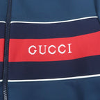 Gucci Neoprene Logo Web Stripe Zip Up Track Jacket Navy Hat