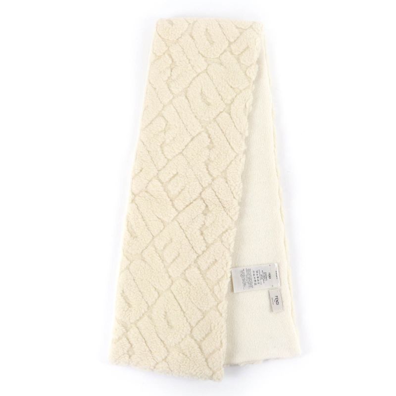 Fendi Camel Wool Logo Knit Scarf Ivory