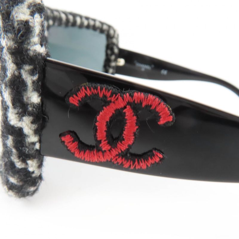 Chanel Here Mark Tweed Sunglasses Black White Red Eyewear