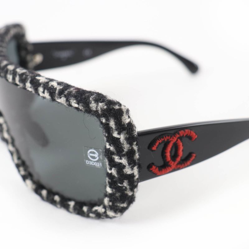 Chanel Here Mark Tweed Sunglasses Black White Red Eyewear