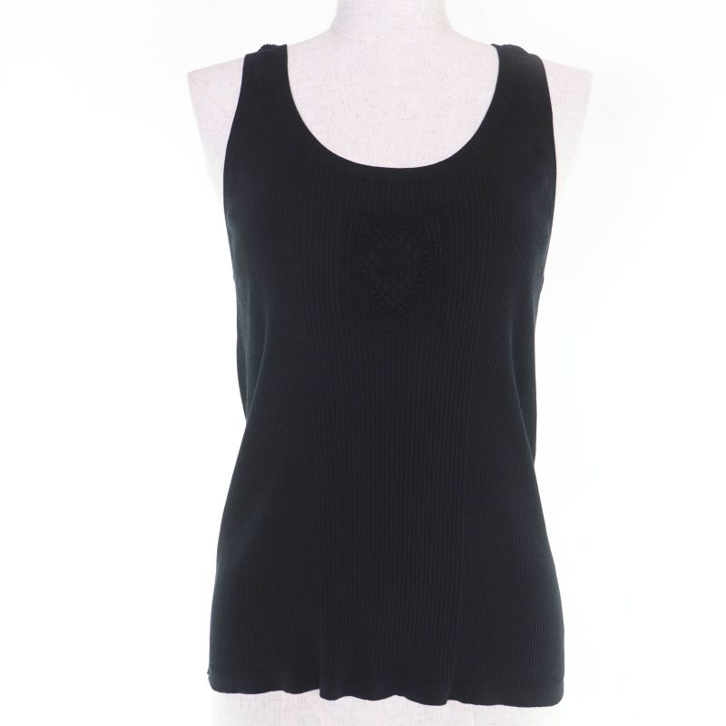 Chanel Cotton Here Mark Sleeveless Knit Top Black 42 Hat