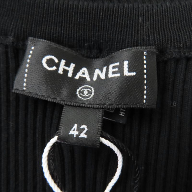 Chanel Cotton Here Mark Sleeveless Knit Top Black 42 Hat