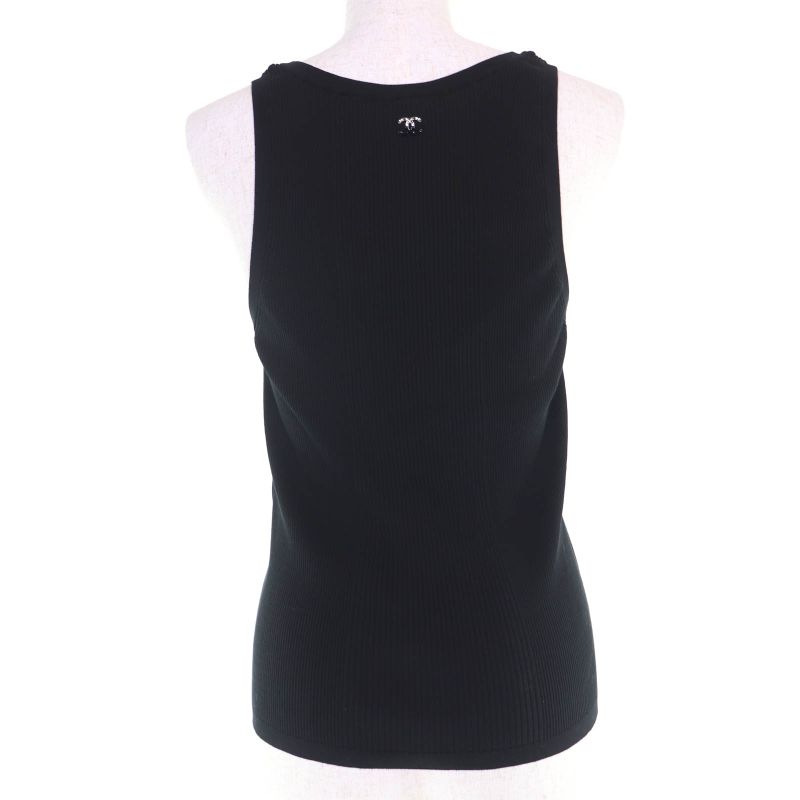 Chanel Cotton Here Mark Sleeveless Knit Top Black 42 Hat