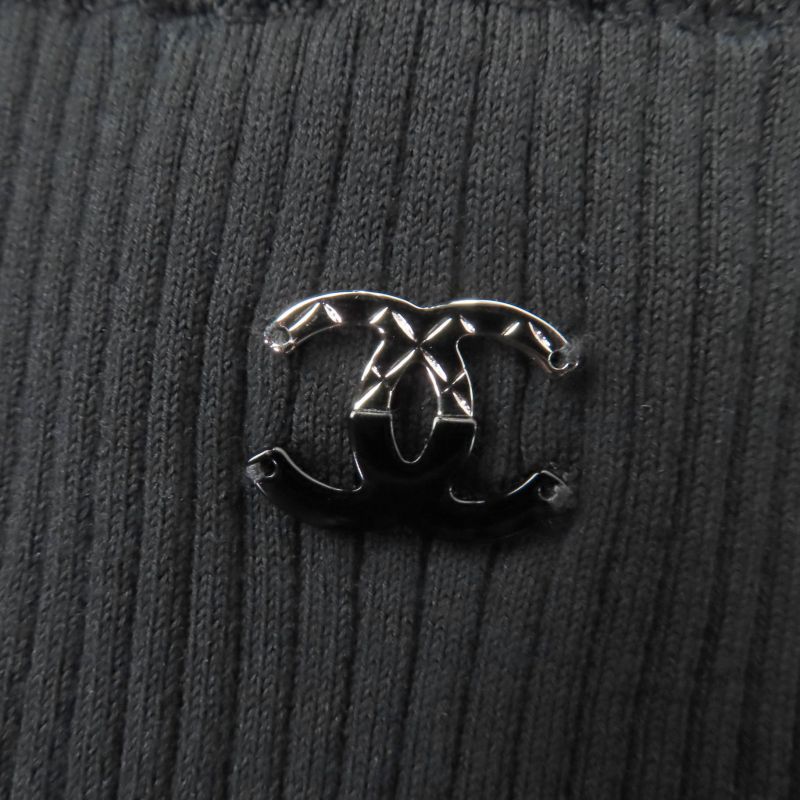 Chanel Cotton Here Mark Sleeveless Knit Top Black 42 Hat