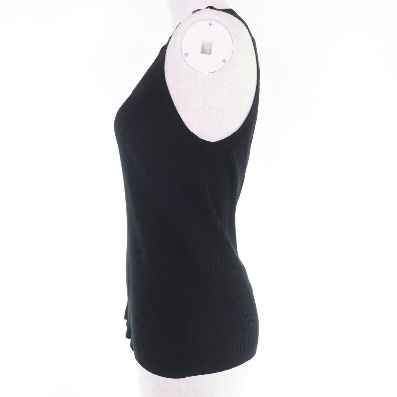 Chanel Cotton Here Mark Sleeveless Knit Top Black 42 Hat