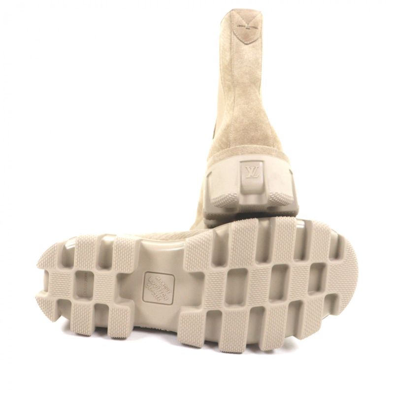 Louis Vuitton Checker Chelsea Boots Suede Leather Beige 7