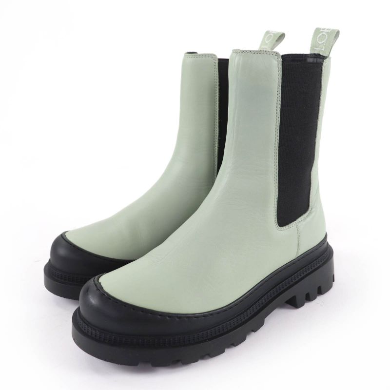 Loewe Workman Logo Leather Boots Green Black 38 Heel
