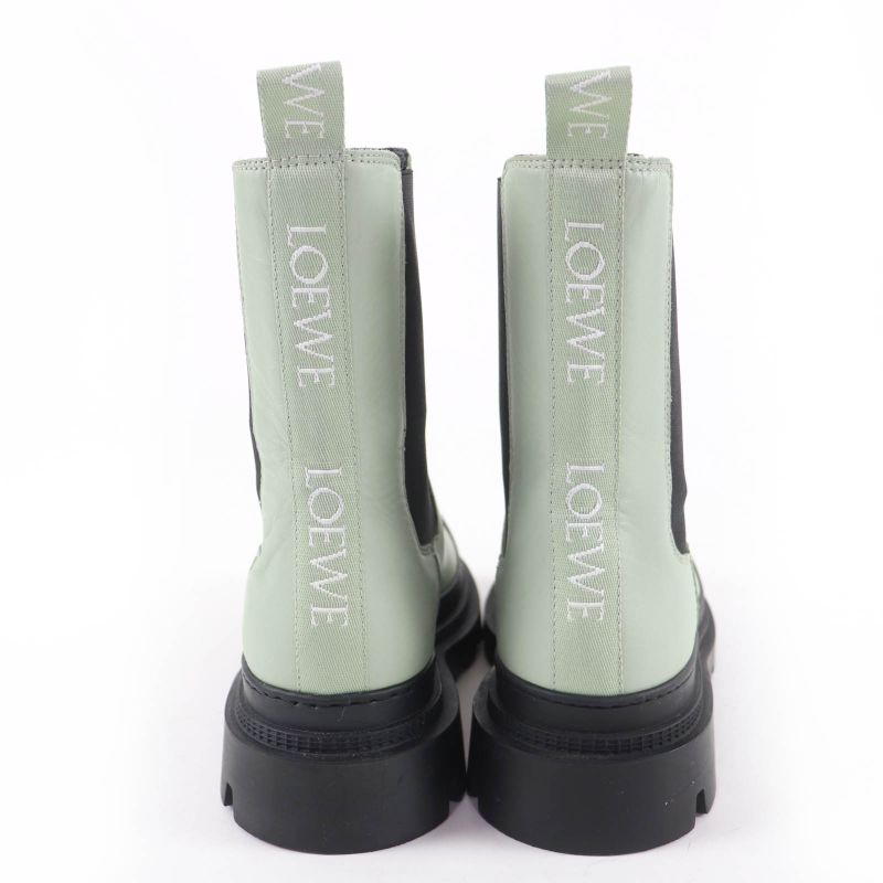 Loewe Workman Logo Leather Boots Green Black 38 Heel