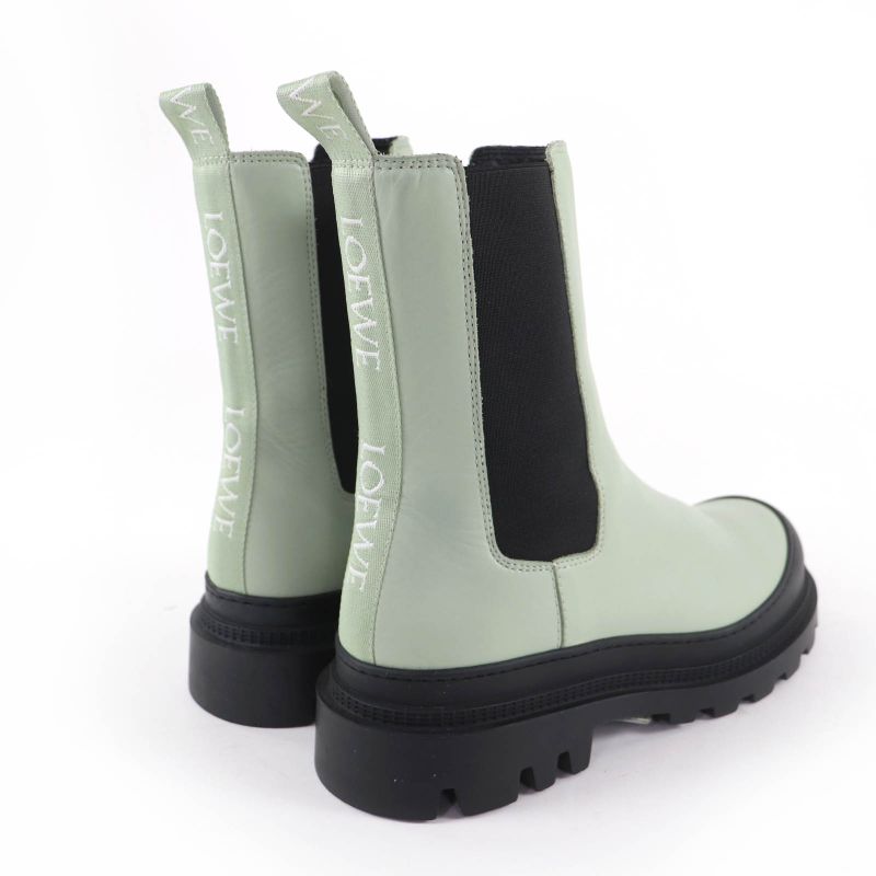 Loewe Workman Logo Leather Boots Green Black 38 Heel