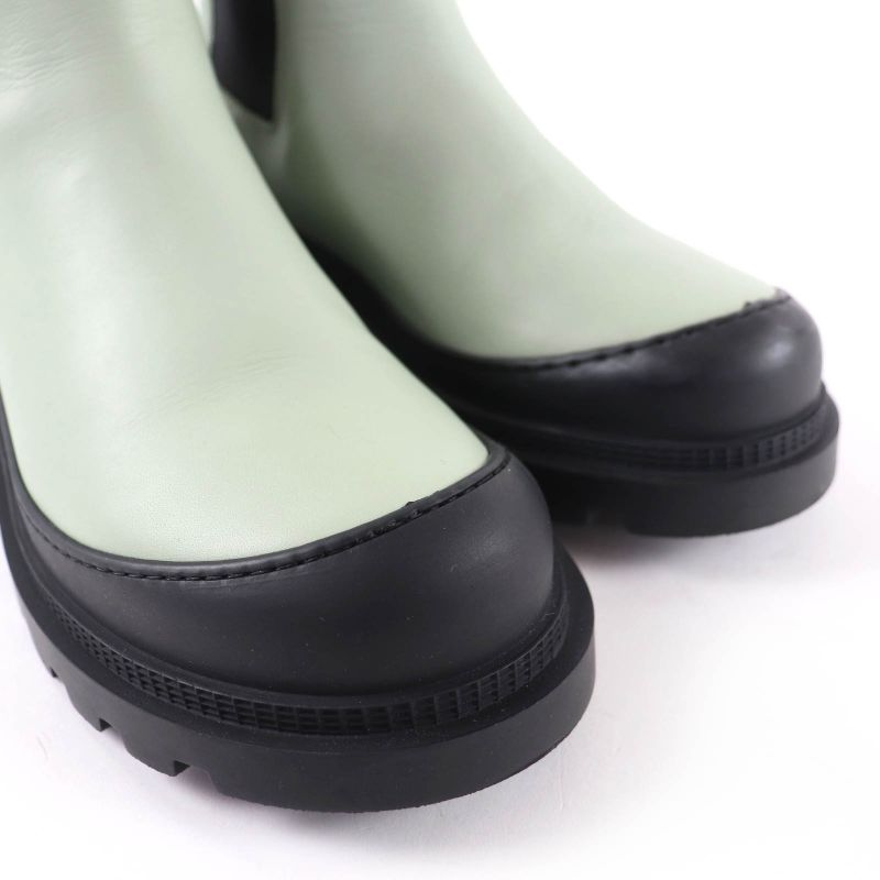 Loewe Workman Logo Leather Boots Green Black 38 Heel