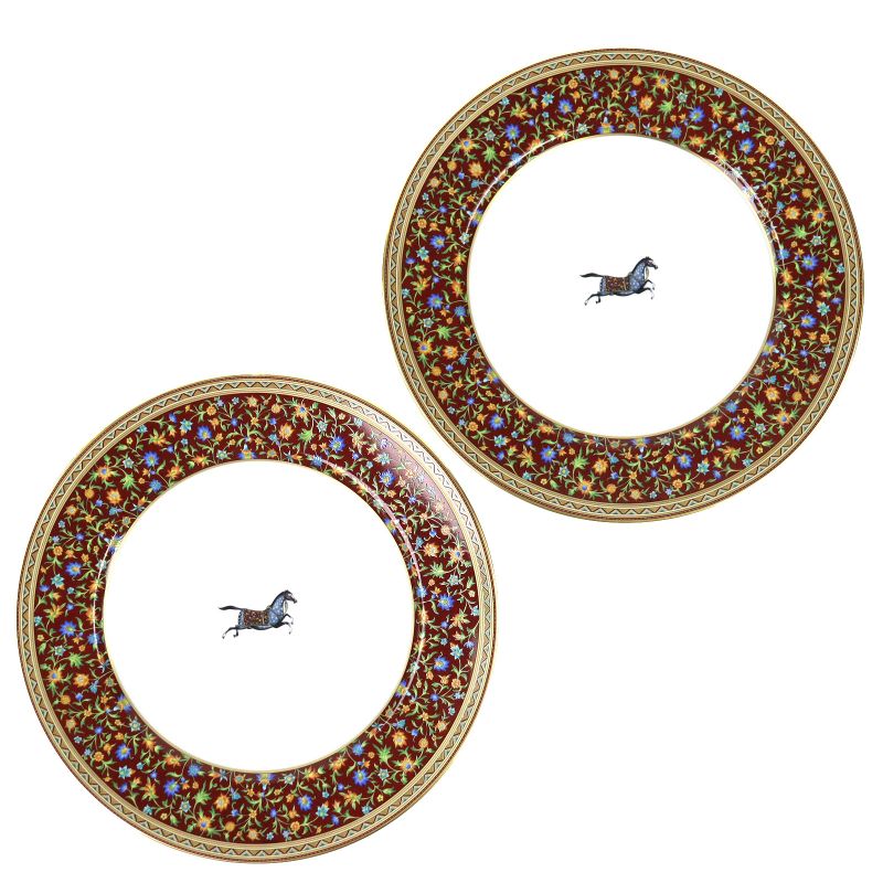Hermes Workman Female Schwardrian Pottery Round Plate Decoration Picture Pair of Sheets Red Gold Hat