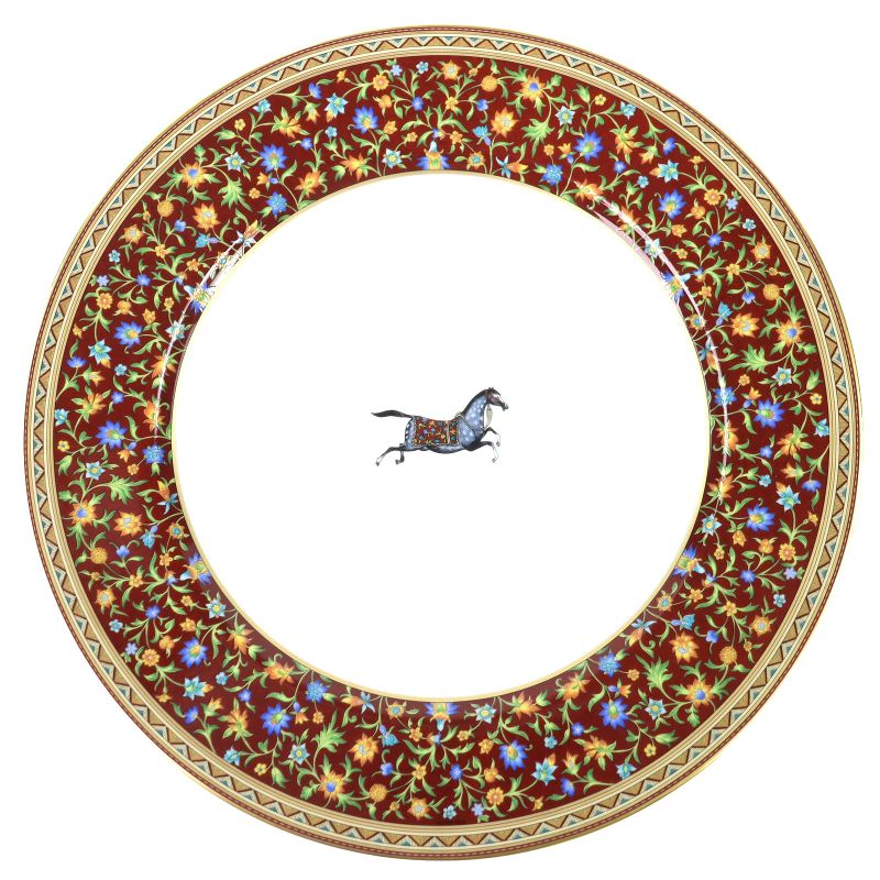 Hermes Workman Female Schwardrian Pottery Round Plate Decoration Picture Pair of Sheets Red Gold Hat