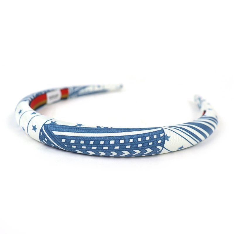 Hermes Workman Female Gina Zigzag Silk Star Hair Band Headband Blue White Hat