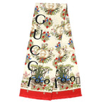 Gucci Silk in g Logo Floral Pattern Mini Fringe Scarf Ivory