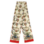 Gucci Silk in g Logo Floral Pattern Mini Fringe Scarf Ivory