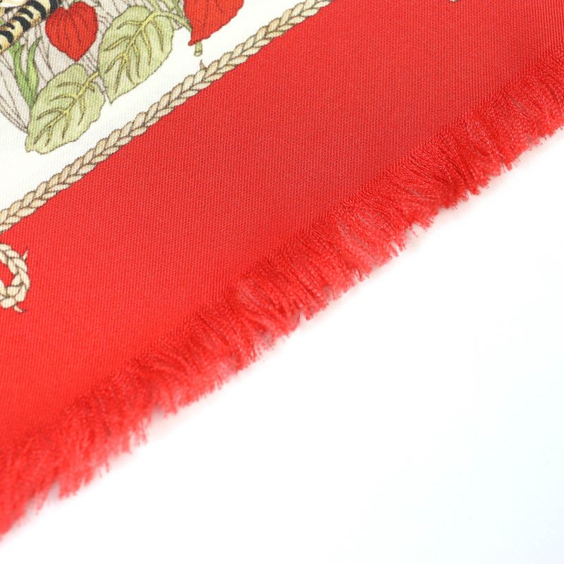 Gucci Silk in g Logo Floral Pattern Mini Fringe Scarf Ivory