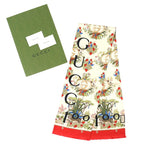Gucci Silk in g Logo Floral Pattern Mini Fringe Scarf Ivory