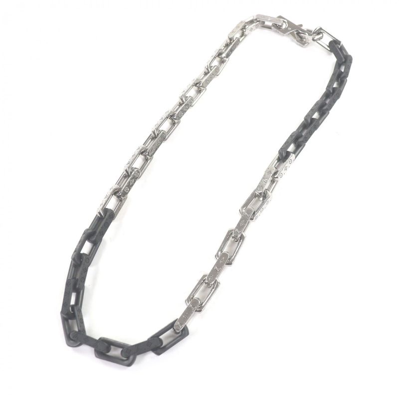 Louis Vuitton Necklace Monogram Silver Black