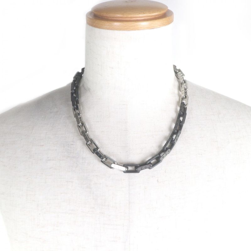 Louis Vuitton Necklace Monogram Silver Black