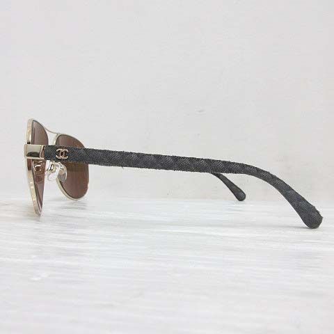 Chanel Sunglasses T6 Side CC Logo Quilted Metal Frame Gold