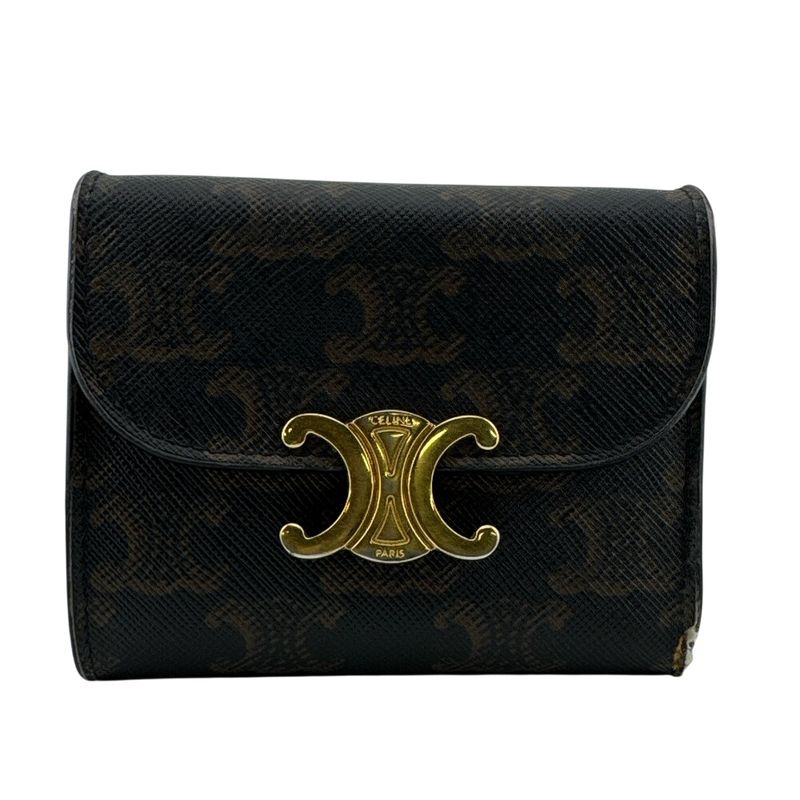 Celine Trifold Wallet Leather Brown