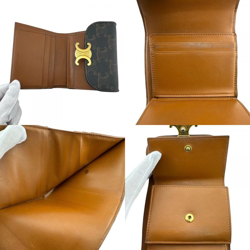 Celine Trifold Wallet Leather Brown