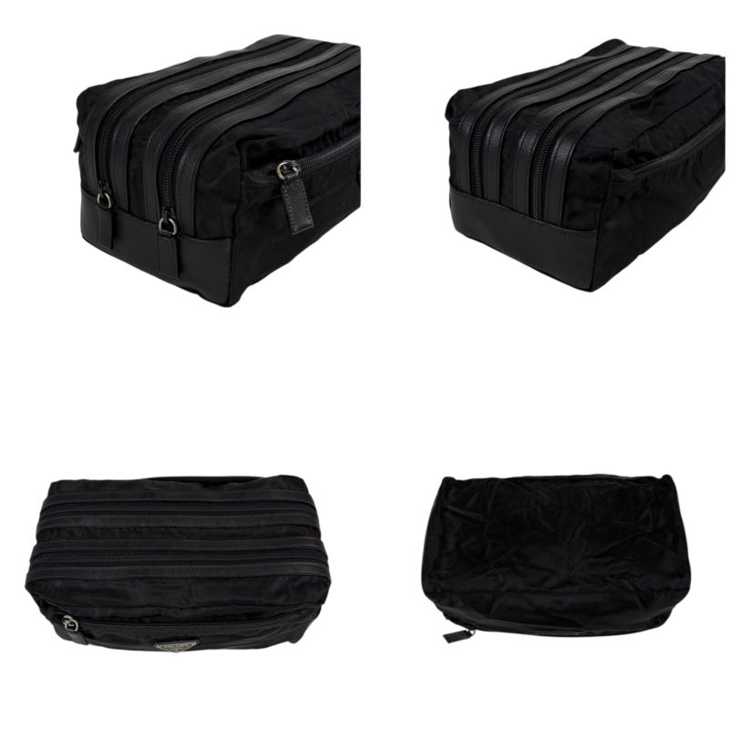Prada Triangle Logo Clutch Multi Pouch Saffiano Leather Tessuto
