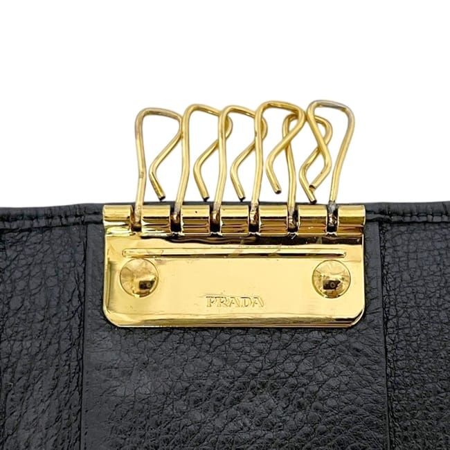 Prada 6 Key Case Black Nero Leather Key Holder
